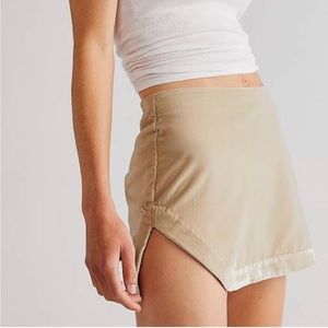 NWOT Free People Velvet Skirt Annalise Mini Velour Morning Oat Tan Nude 6 New